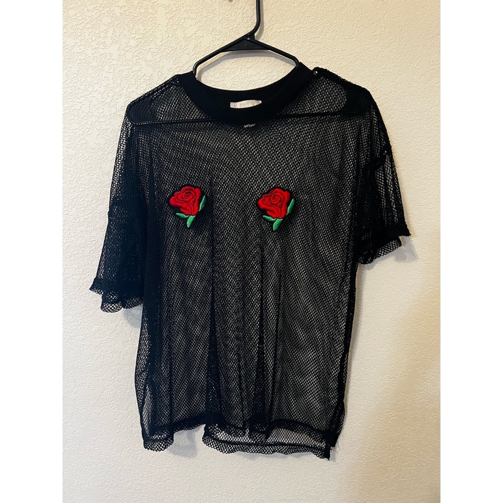 Mesh Shirt with Roses